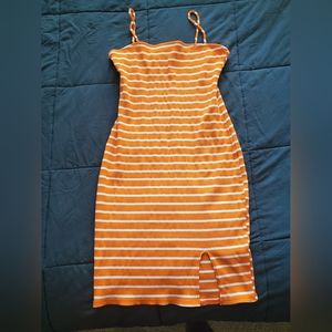 Orange and White Spaghetti Strapped Mini Dress